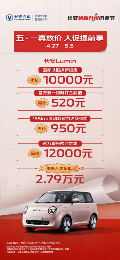 ​“长安焕新升级消费节”启动 长安Lumin补贴后不足三万