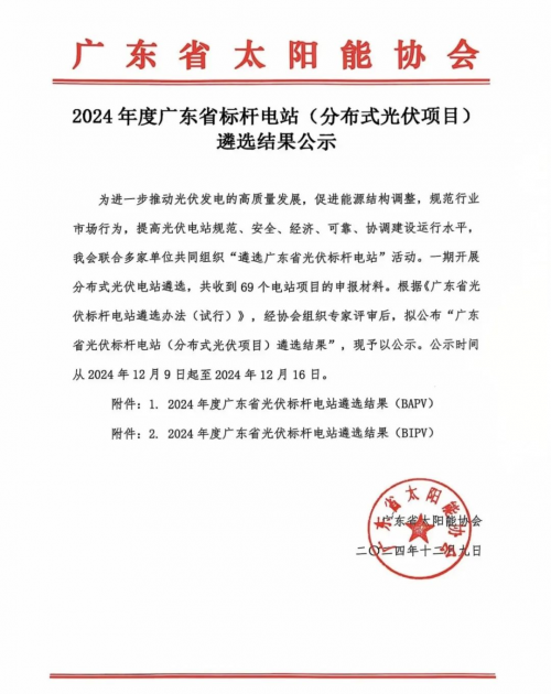 硬核实力，行业标杆！永福绿能双项目入选2024年度广东省光伏标杆电站