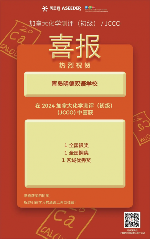 喜报频传！青岛明德双语学校在2024美国数学测评、加拿大化学测评中战绩斐然