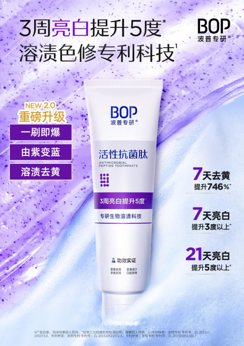 BOP溶渍色修牙膏：美白牙膏榜单中的“常胜将军”