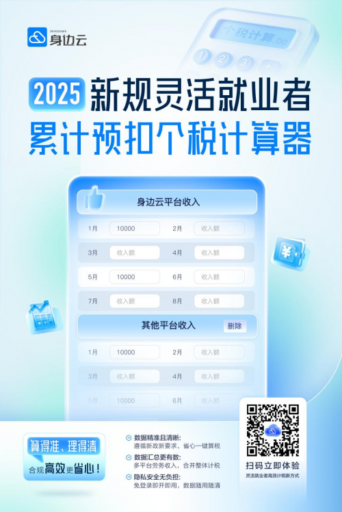 算得准！理得清！身边云-灵活就业者累计预扣个税计算器上线
