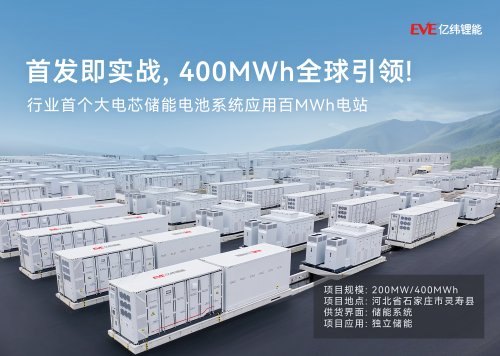 全球首个！采用亿纬锂能628Ah储能大电池的400MWh独立储能电站顺利送电！