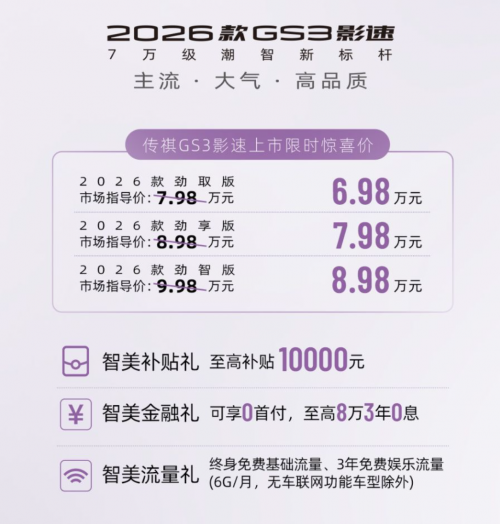 2026款传祺GS3影速上市,增配价更低第6张-汽车与你 2026款传祺GS3影速上市,增配价更低第6张