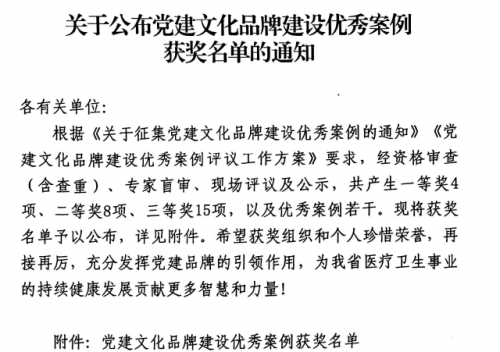 德城区中医医院党建品牌入选全国典型案例，并荣获省卫健委党建文化品牌建设案例一等奖