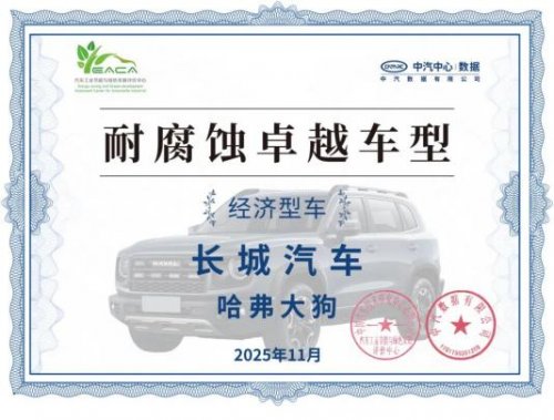 魏建军坚守长期主义 哈弗大狗荣膺中汽数据“2025年耐腐蚀卓越车型”