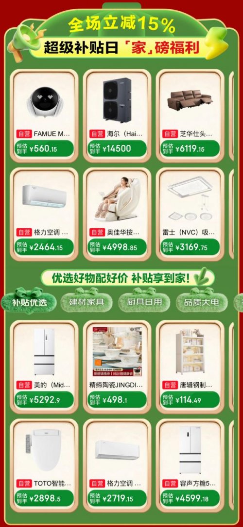 格力空调、美的热水器直降15% 京东超级补贴日福利继续 海量家电家居送到就能装-家电圈官网