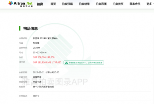 张亚雄作品《望夫惠安女》在英国罗素拍卖公司以173万落锤成交