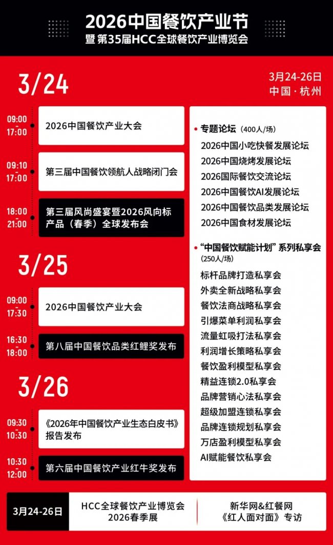 重磅盛会！“2026中国餐饮产业节”将于3月24-26日在杭州大会展中心举办