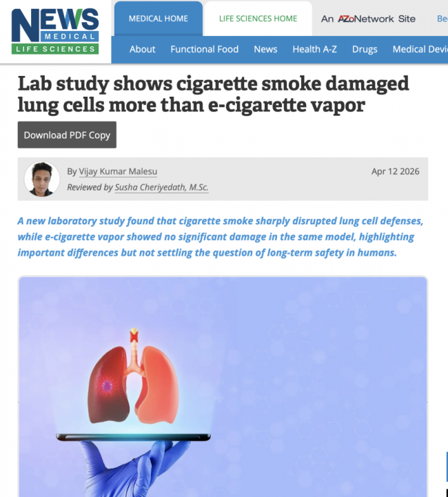 又一证据指向电子烟更安全：香烟烟雾破坏肺部细胞屏障和DNA，电子烟几乎无影响