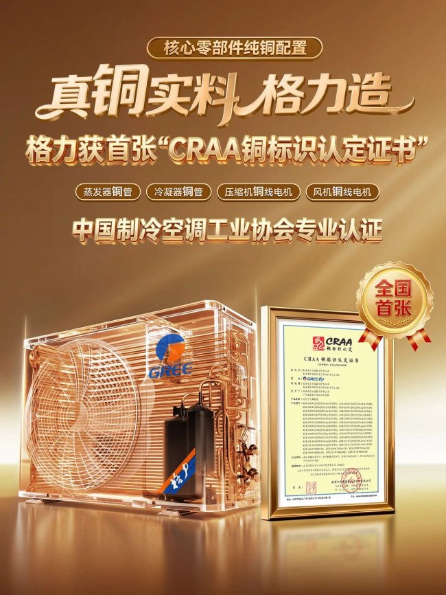 格力获得首张CRAA铜标识证书，为什么只有它敢承诺“真铜实料”？-家电圈官网