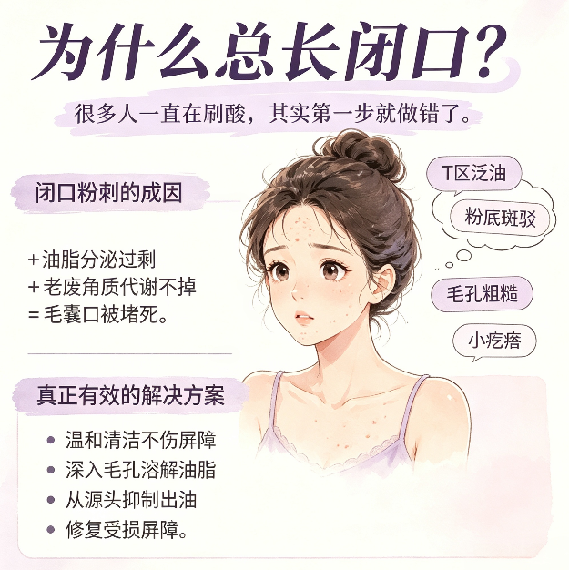 油皮闭口粉刺选什么洗面奶？2026 温和祛痘洁面推荐，告别 T 区油光、疏通堵塞毛孔