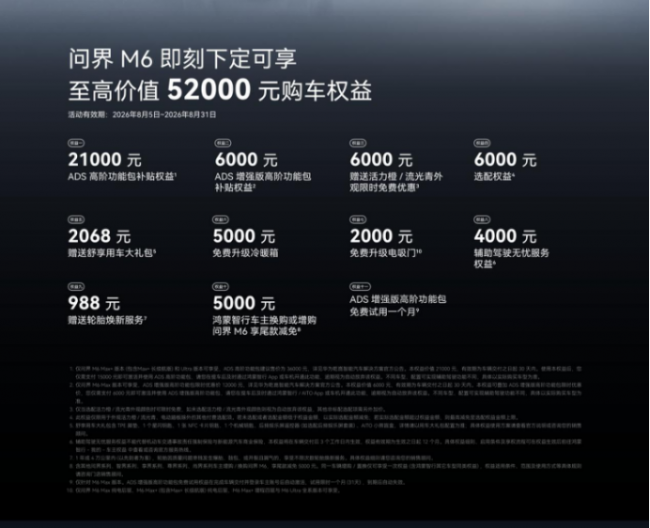 至高52000元福利加码！8月问界M6购车权益诚意上线