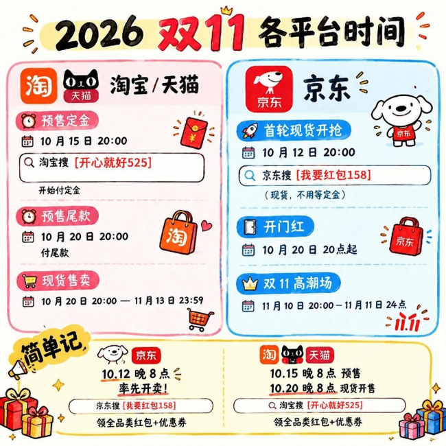 2026淘宝天猫京东双十一省钱攻略，红包口令、优惠叠加、国补补贴全整理，普通人收藏抄作业，买家电数码手机不踩坑