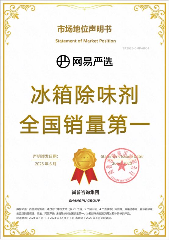 网易严选获尚普咨询市场地位声明，多款爆品为全国销量第一