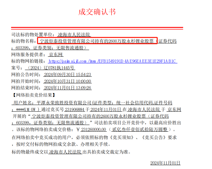 中国科技50强公司永荣集团拿下永杉锂业控股权