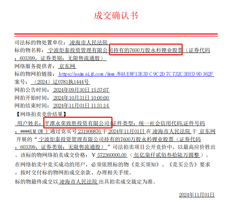 中国科技50强公司永荣集团拿下永杉锂业控股权