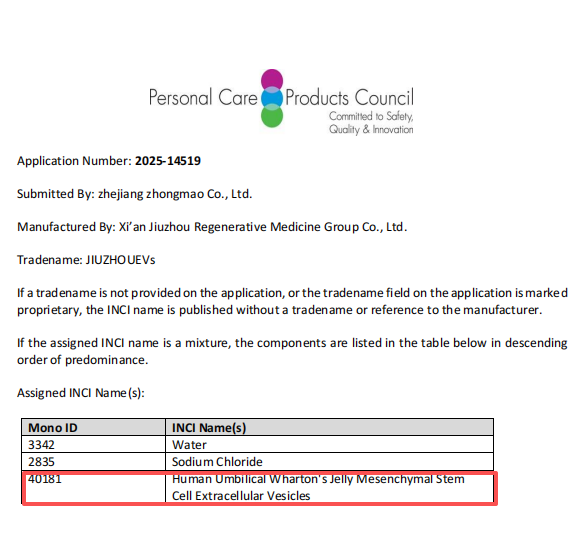 九州再生医学集团外泌体获美国FDA DMF II型 原料药与国际化妆品INCI成分双备案