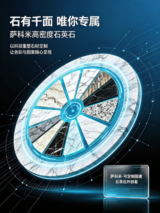 石有千面 唯你专属｜萨科米高密度石英石：以科技重塑石材定制，让色彩与图案随心重塑