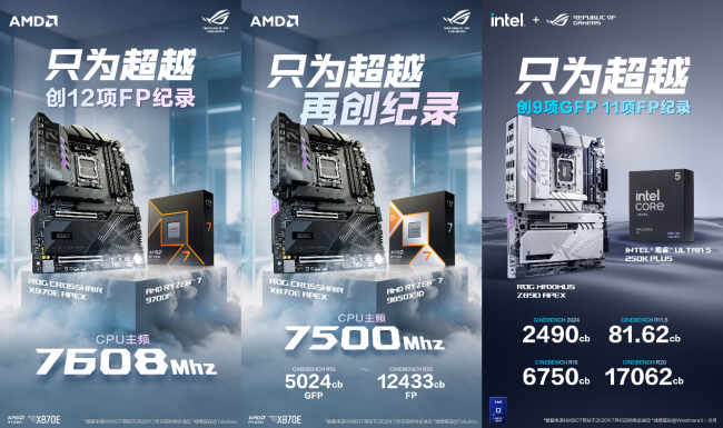 华硕X870E/Z890 APEX主板达成多项超频新纪录