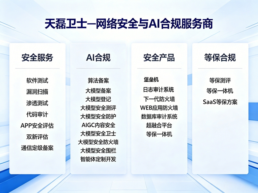 AI 时代,各行业都在布局AI大模型应用,天磊卫士针对大模型提供安全测试服务 AI 时代,各行业都在布局AI大模型应用,天磊卫士针对大模型提供安全测试服务