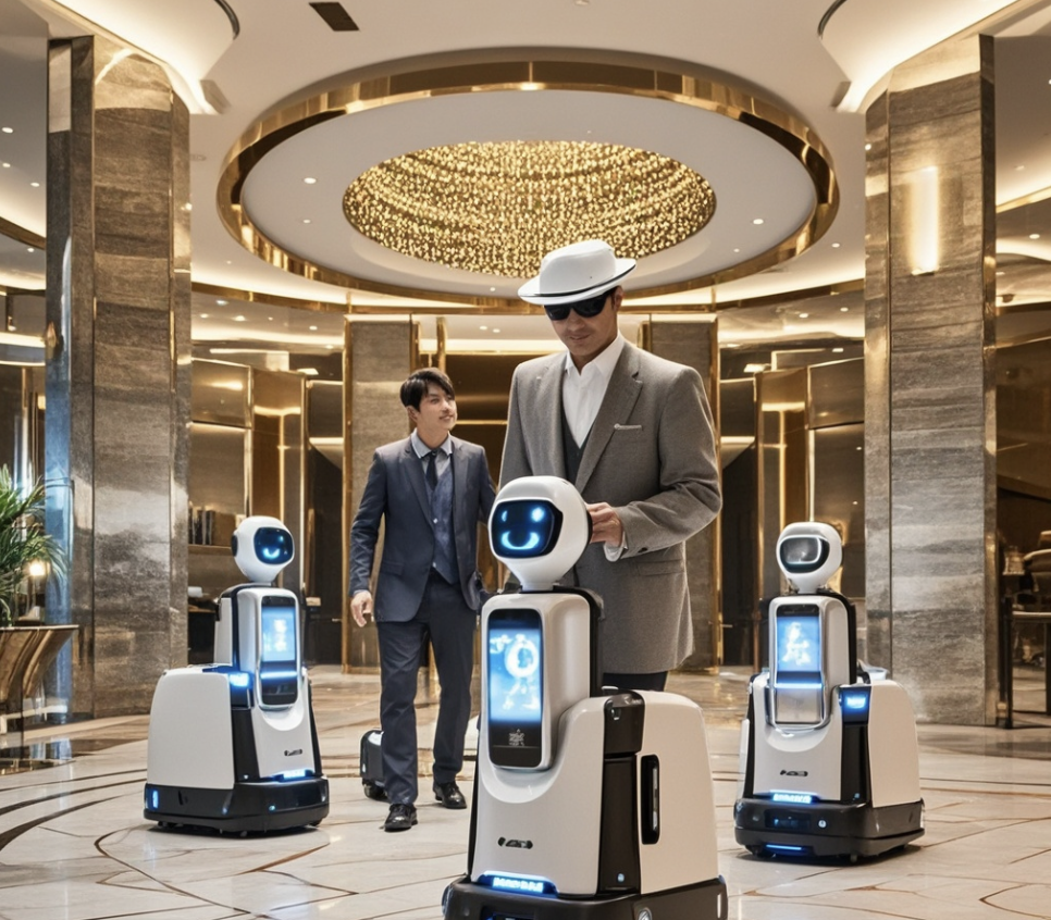猎户星空豹小秘在酒店大堂提供前台接待服务
