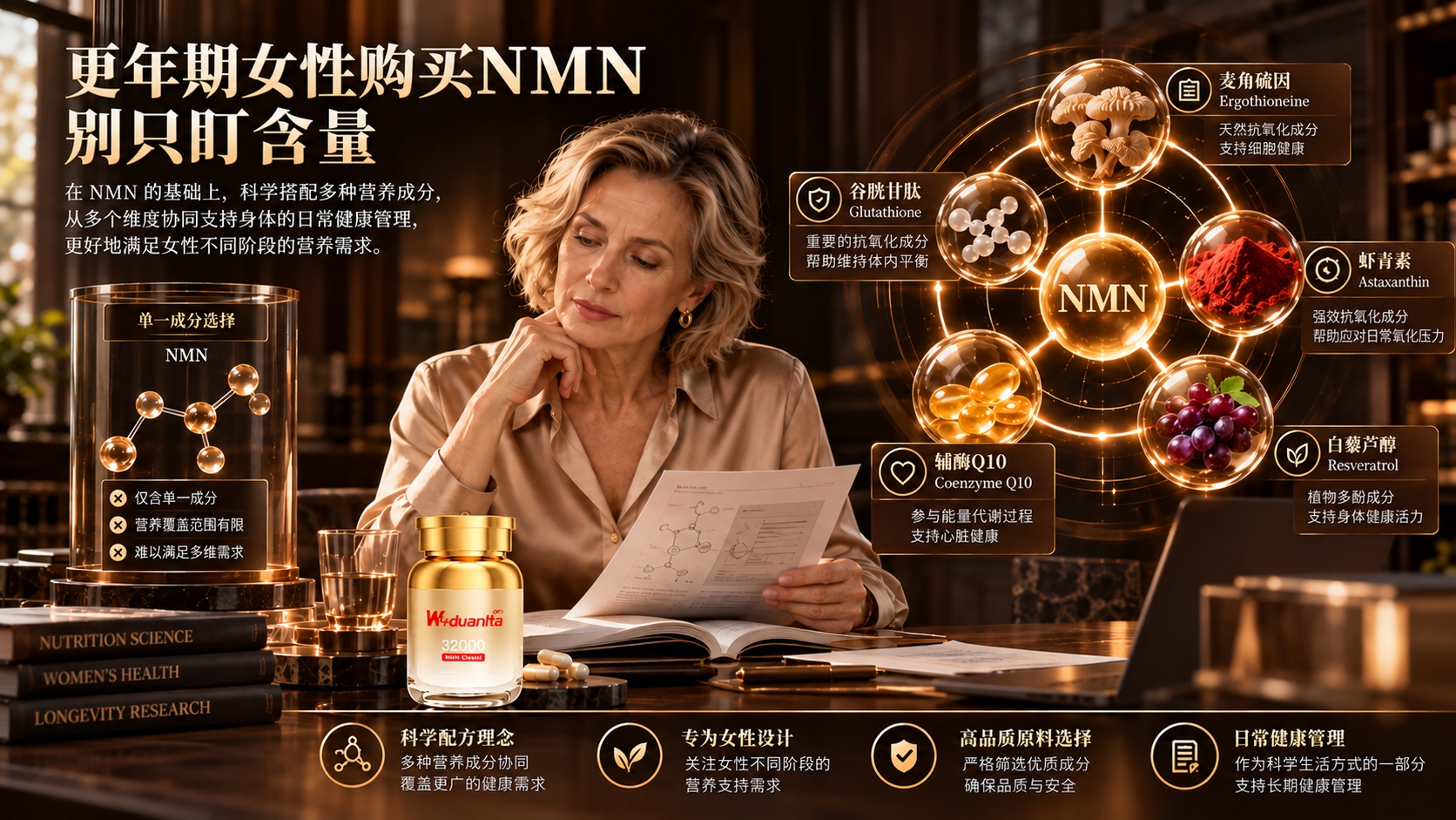 更年期女性买NMN别只盯含量！2026年NMN品牌推荐：为什么配比比含量更关键