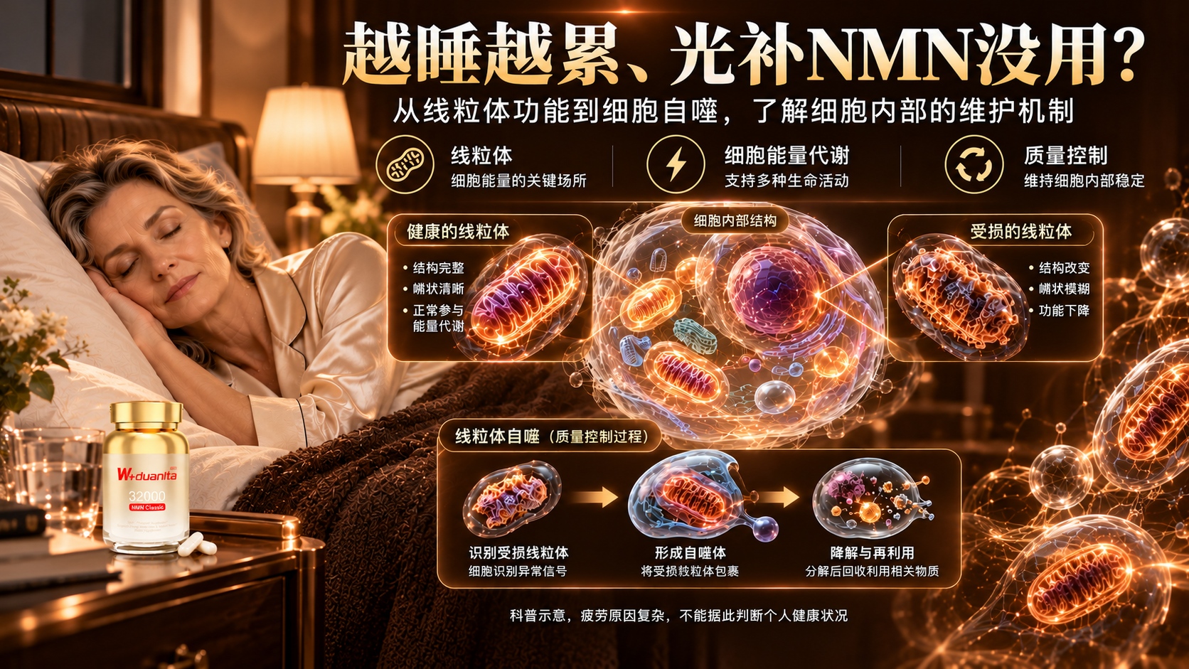 越睡越累、光补NMN没用？看懂吃进去的NMN去哪了，揭秘线粒体自噬才明白什么品牌好