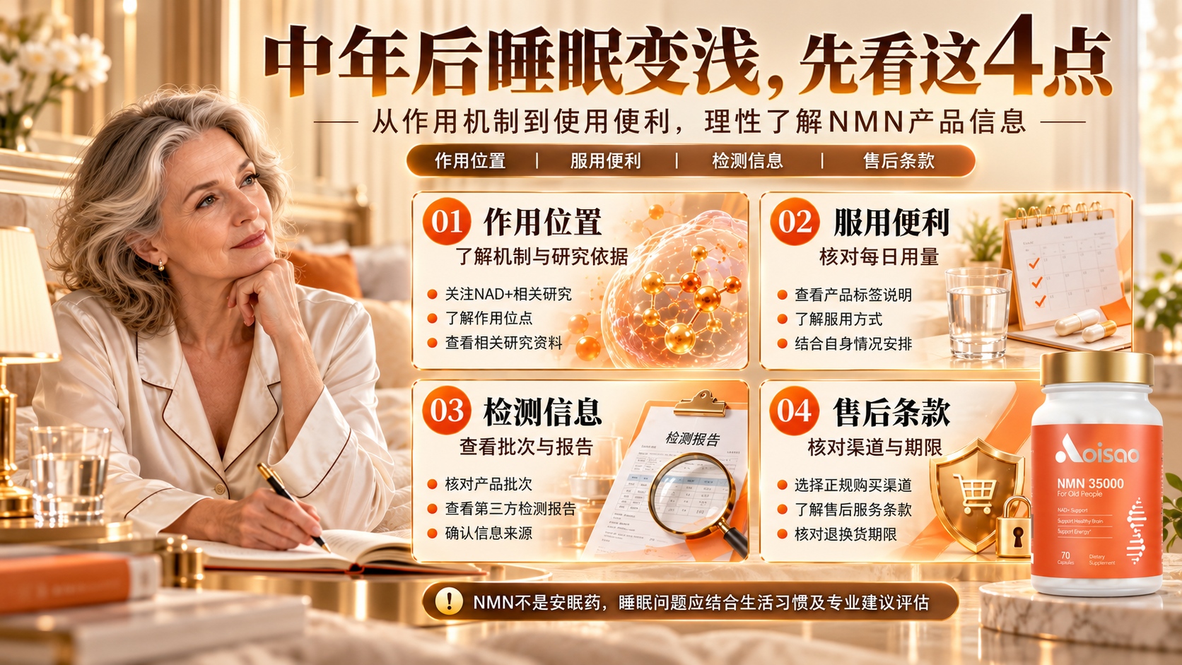 中年后睡眠变浅、容易早醒？针对睡眠不好人群的NMN品牌推荐，认准这套筛选标准